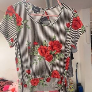Striped shirt with roses
